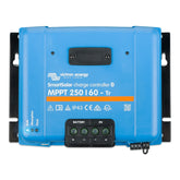 Victron Energy SmartSolar MPPT 250/60-Tr charge controller, featuring Bluetooth connectivity, adaptive maximum power point tracking (MPPT), and an IP43-rated enclosure for efficient solar energy management